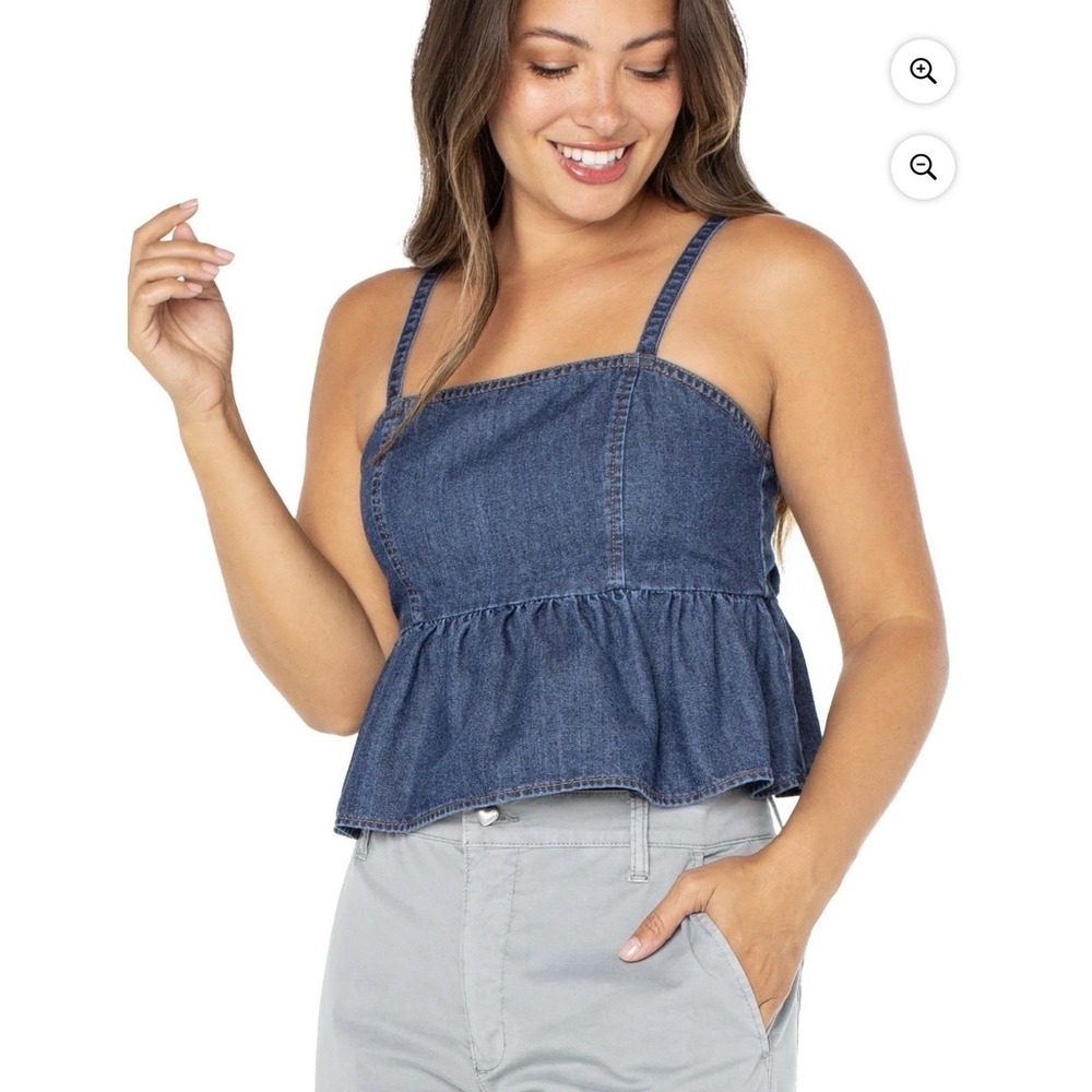 Celebrity Pink-Women's Sleeveless-Strap-Denim-Peplum Top-Summer-Size Medium NWT